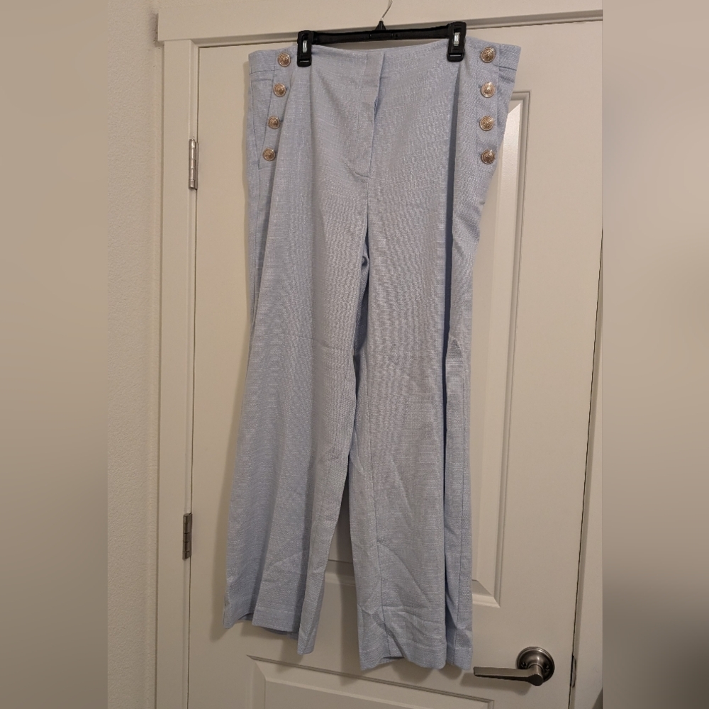 Ann Taylor Sky Blue Wide Leg Pants with Button Accents NWT Size 18